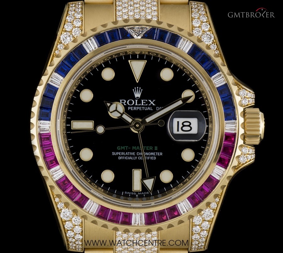 rolex 18k yg sapphire ruby diamond set gmt-master ii no